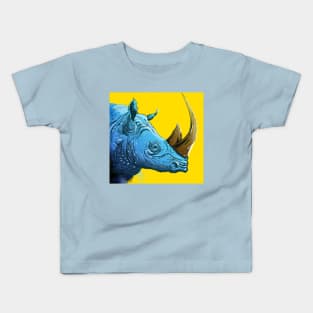 Blue Rhino on Yellow Background Kids T-Shirt